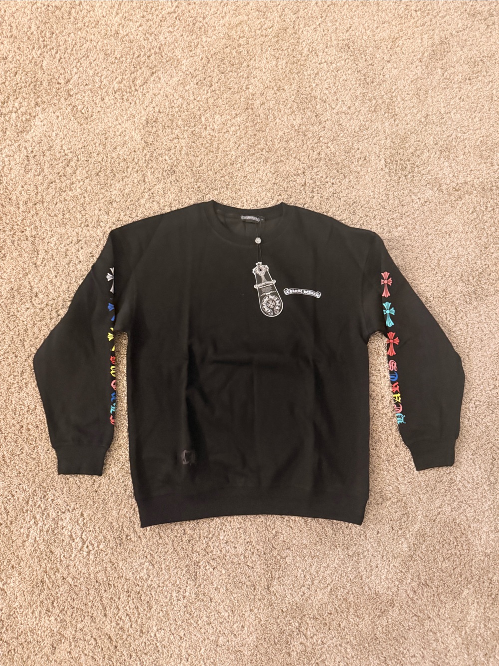 Black Kids Long-Sleeve Top with Colorful Sleeve Accents